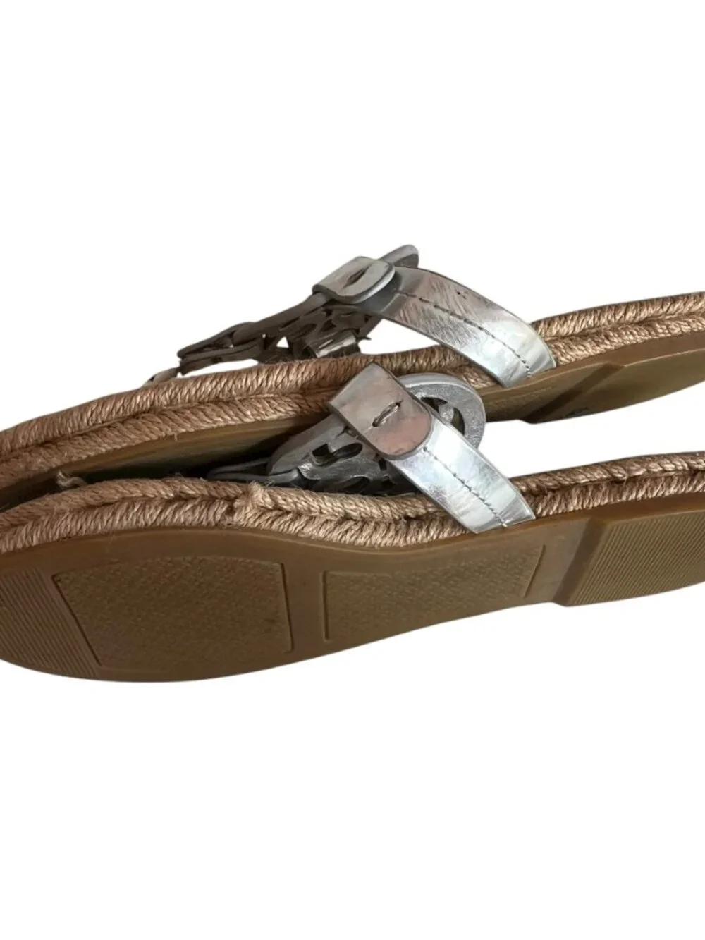 Tory Burch sandals Miller Espadrille silver leather flat 8.5 9 thong laser cut